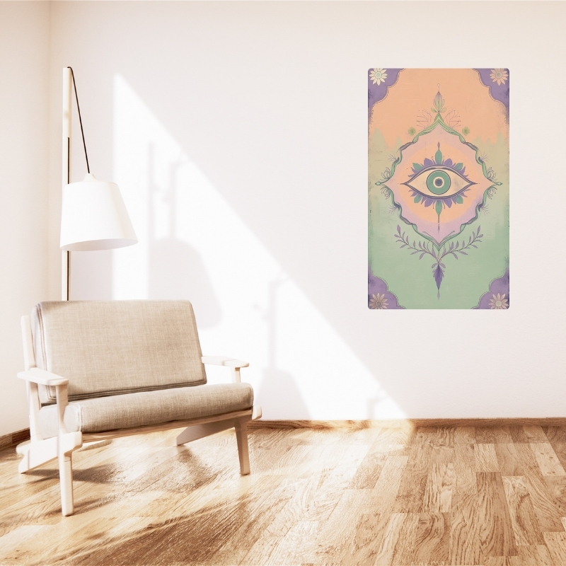 BOHEM TABLO ÜÇÜNCÜ GÖZ, MANEVİ, PASTEL RENKLER, VİNTAGE BOHEM DUVAR SANATI ÇERÇEVESİZ TABLO