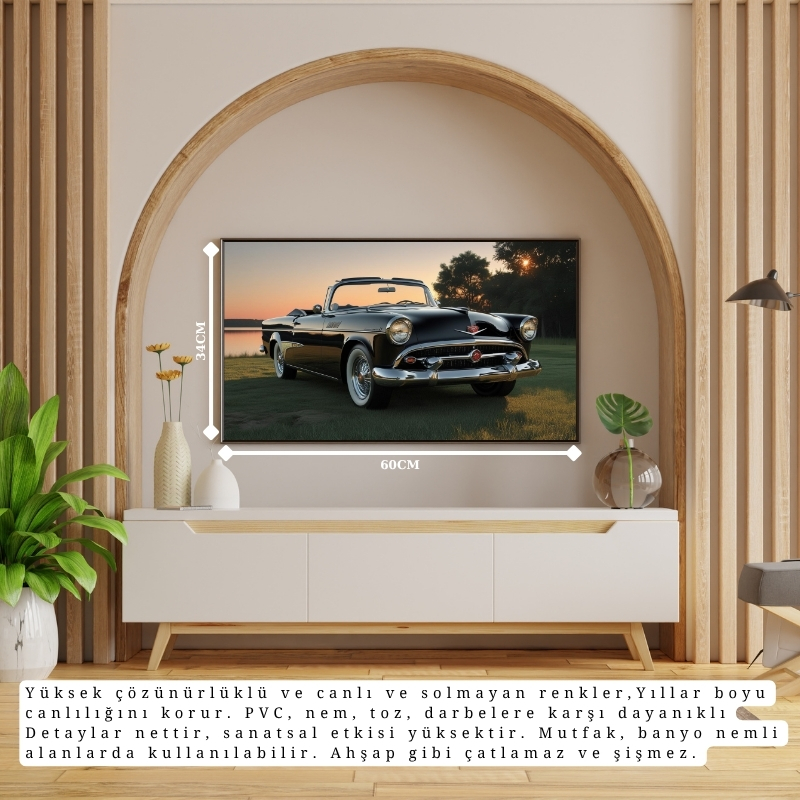 OTOMOBİL TEMALI KLASİK SİYAH ÇERÇEVESİZ PVC TABLO 60X34 CM