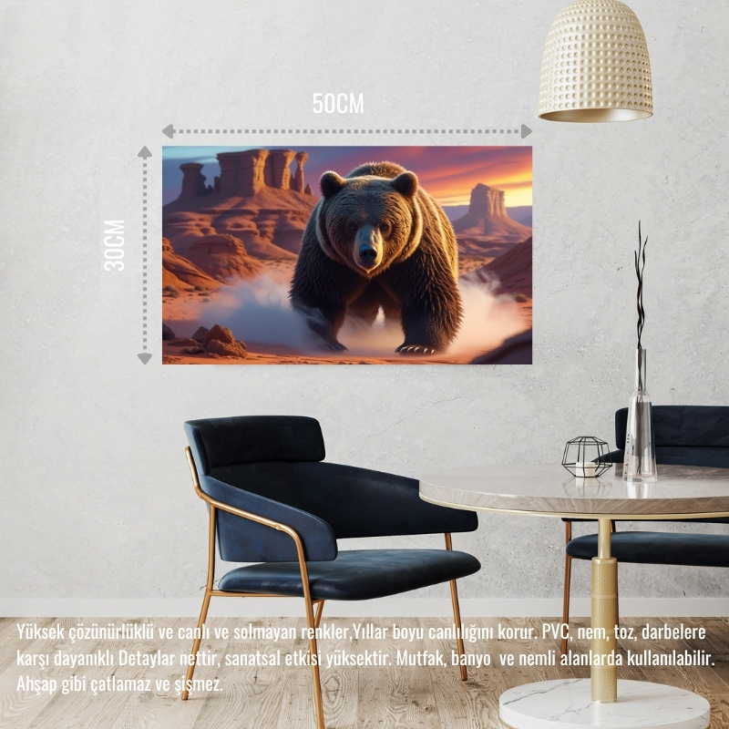 ÇÖLDE SİSİN İÇİNDEN ÇIKAN AYI MİSTİK ATMOSFER 06 ÇERÇEVESİZ 50X30 CM PVC TABLO