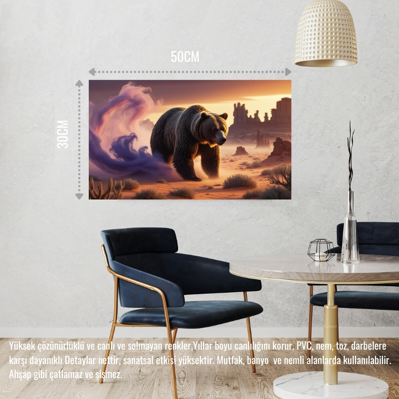 ÇÖLDE SİSİN İÇİNDEN ÇIKAN AYI MİSTİK ATMOSFER 08 ÇERÇEVESİZ 50X30 CM PVC TABLO