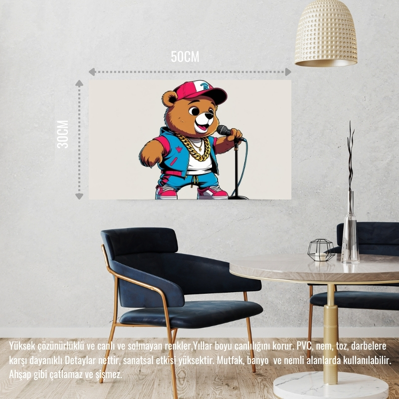 RAPÇİ AYI 08 ÇERÇEVESİZ 50X30 CM PVC TABLO
