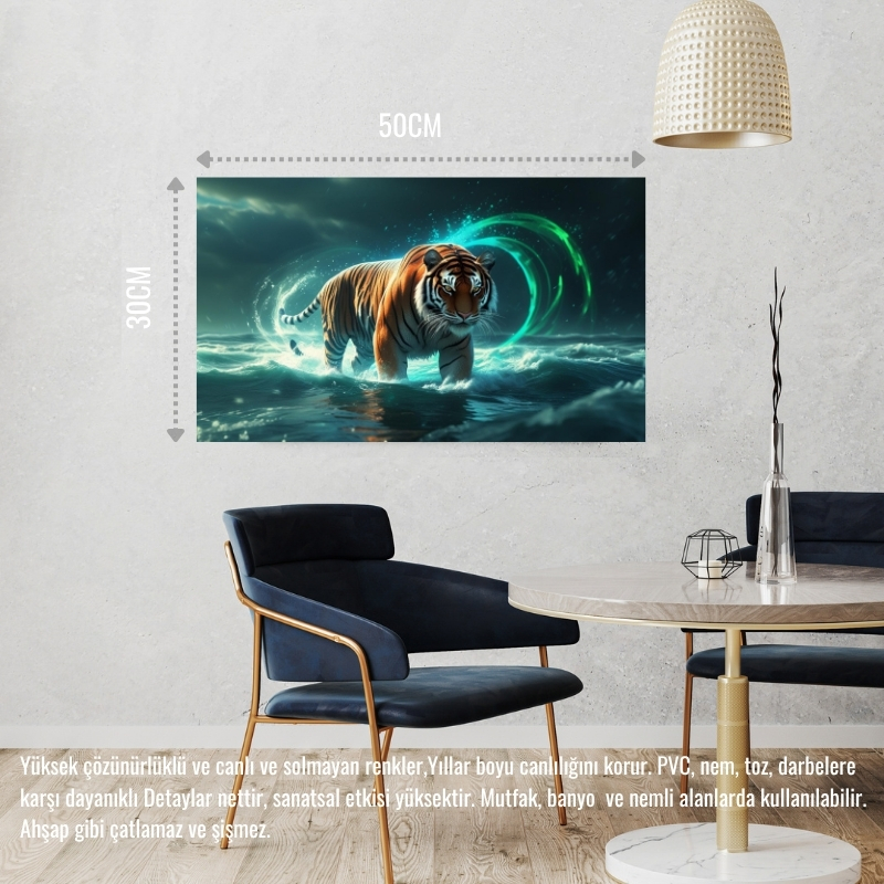 KAPLAN FIRTINALI BİR OKYANUSTA 06 ÇERÇEVESİZ 50X30 CM PVC TABLO