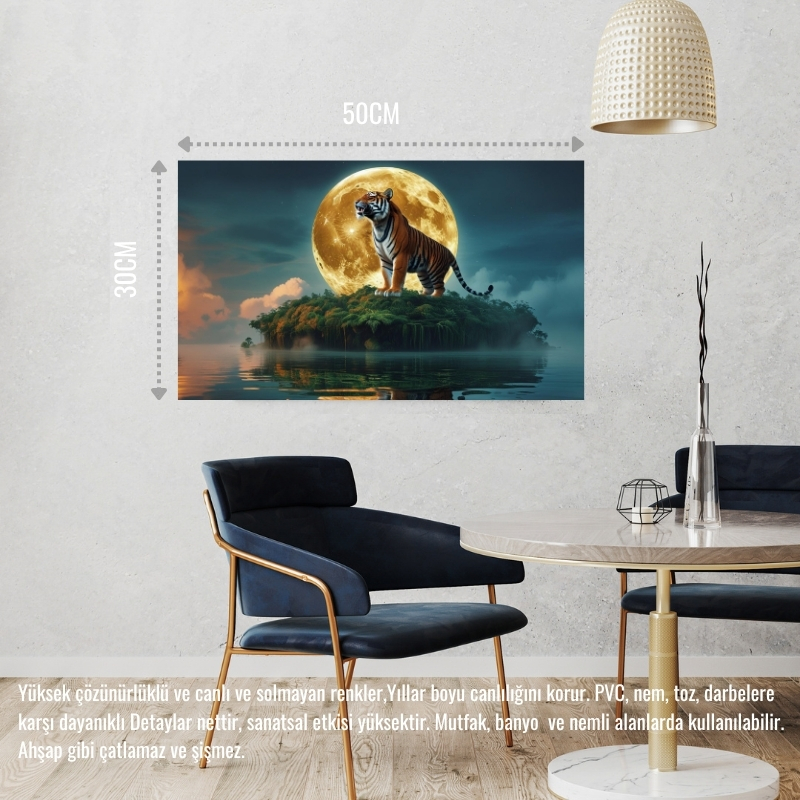 KAPLAN YÜZDEN ADADA AYA KÜKRÜYOR 04 ÇERÇEVESİZ 50X30 CM PVC TABLO