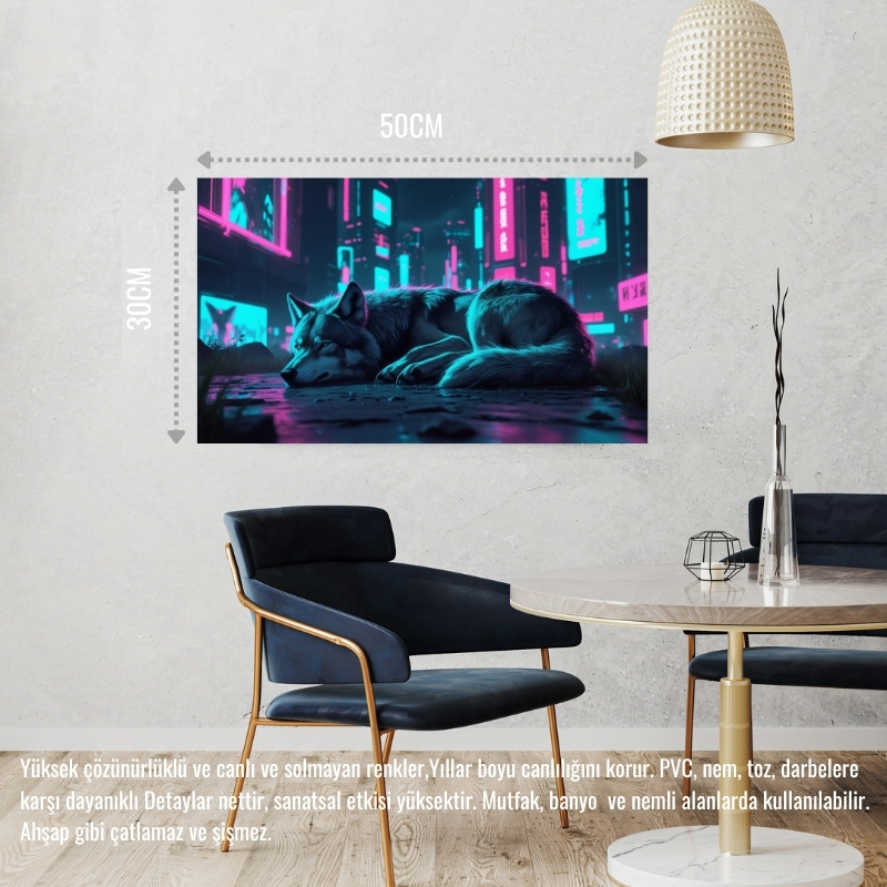 KURT SİBERPUNK DÜNYASINDA HUZUR İÇİNDE DİNLENİYOR 01 ÇERÇEVESİZ 50X30 CM PVC TABLO