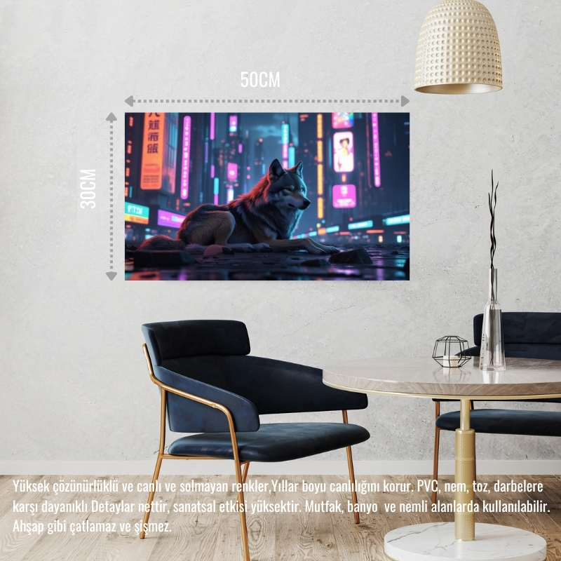 KURT SİBERPUNK DÜNYASINDA HUZUR İÇİNDE DİNLENİYOR 02 ÇERÇEVESİZ 50X30 CM PVC TABLO