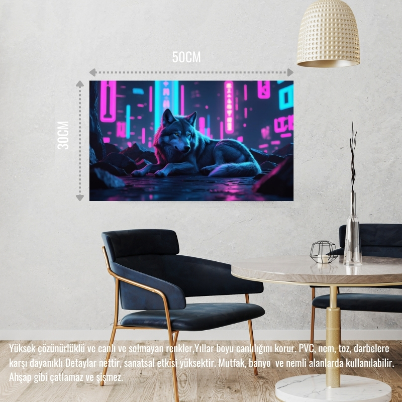 KURT SİBERPUNK DÜNYASINDA HUZUR İÇİNDE DİNLENİYOR 03 ÇERÇEVESİZ 50X30 CM PVC TABLO