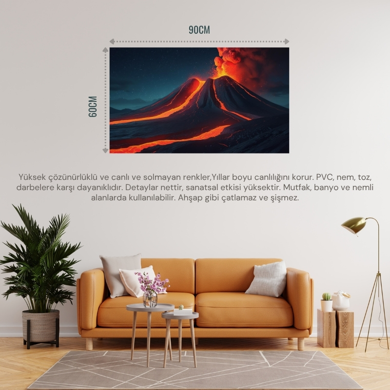 DOĞA VE MANZARA YATAY YILDIZLI GECEDE PARLAYAN LAVLARLA PATLAYAN YANARDAĞ 01 ÇERÇEVESİZ 90X60CM PVC TABLO