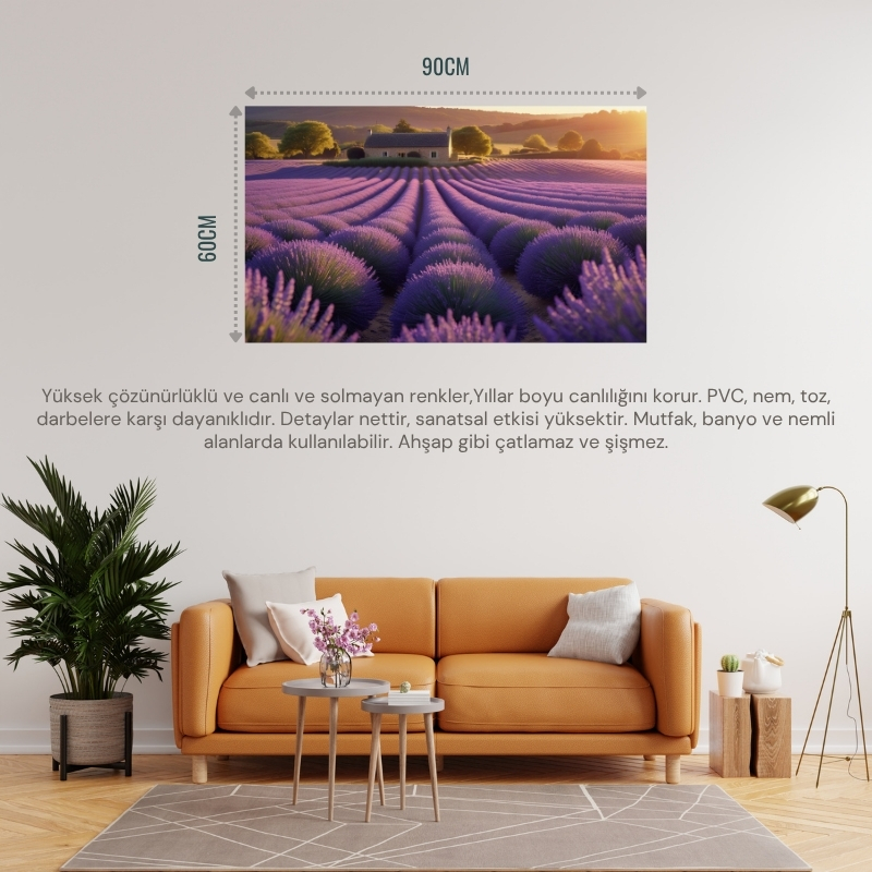 DOĞA VE MANZARA YATAY UFKA DOĞRU UZANAN LAVANTA TARLALARI 01 ÇERÇEVESİZ 90X60CM PVC TABLO