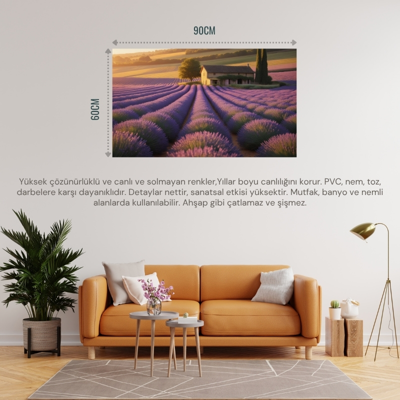 DOĞA VE MANZARA YATAY UFKA DOĞRU UZANAN LAVANTA TARLALARI 02 ÇERÇEVESİZ 90X60CM PVC TABLO