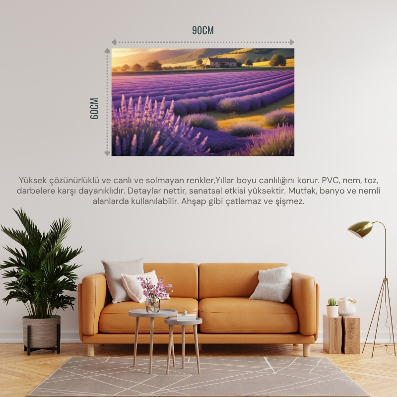 DOĞA VE MANZARA YATAY UFKA DOĞRU UZANAN LAVANTA TARLALARI 03 ÇERÇEVESİZ 90X60CM PVC TABLO