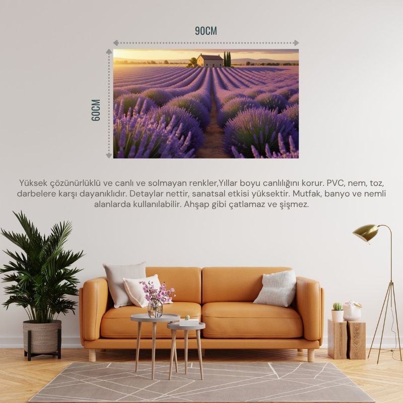 DOĞA VE MANZARA YATAY UFKA DOĞRU UZANAN LAVANTA TARLALARI 04 ÇERÇEVESİZ 90X60CM PVC TABLO