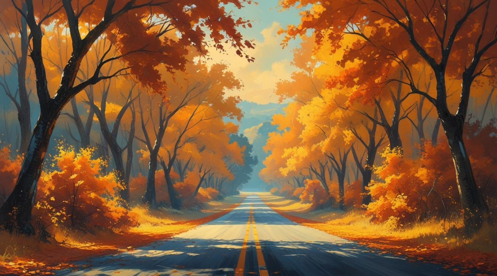 DOĞA VE MANZARA YATAY SONBAHAR AĞAÇLARININ ARASINDA UFKA DOĞRU UZANAN YALNIZ YOL 07 ÇERÇEVESİZ 90X60CM PVC TABLO