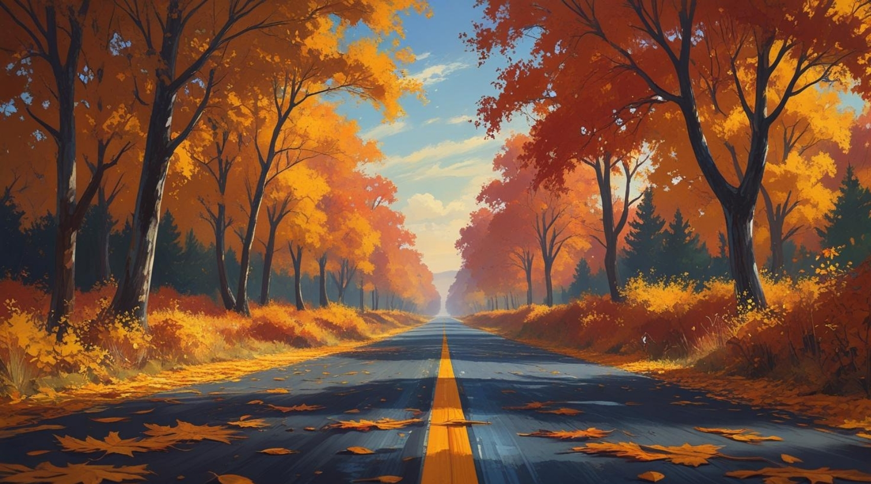 DOĞA VE MANZARA YATAY SONBAHAR AĞAÇLARININ ARASINDA UFKA DOĞRU UZANAN YALNIZ YOL 08 ÇERÇEVESİZ 90X60CM PVC TABLO