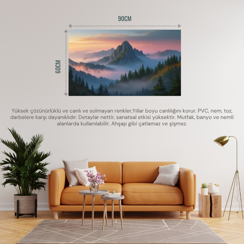 DOĞA VE MANZARA YATAY GÜN DOĞUMUNDA GÖRKEMLİ DAĞ MANZARASI 02 ÇERÇEVESİZ 90X60CM PVC TABLO