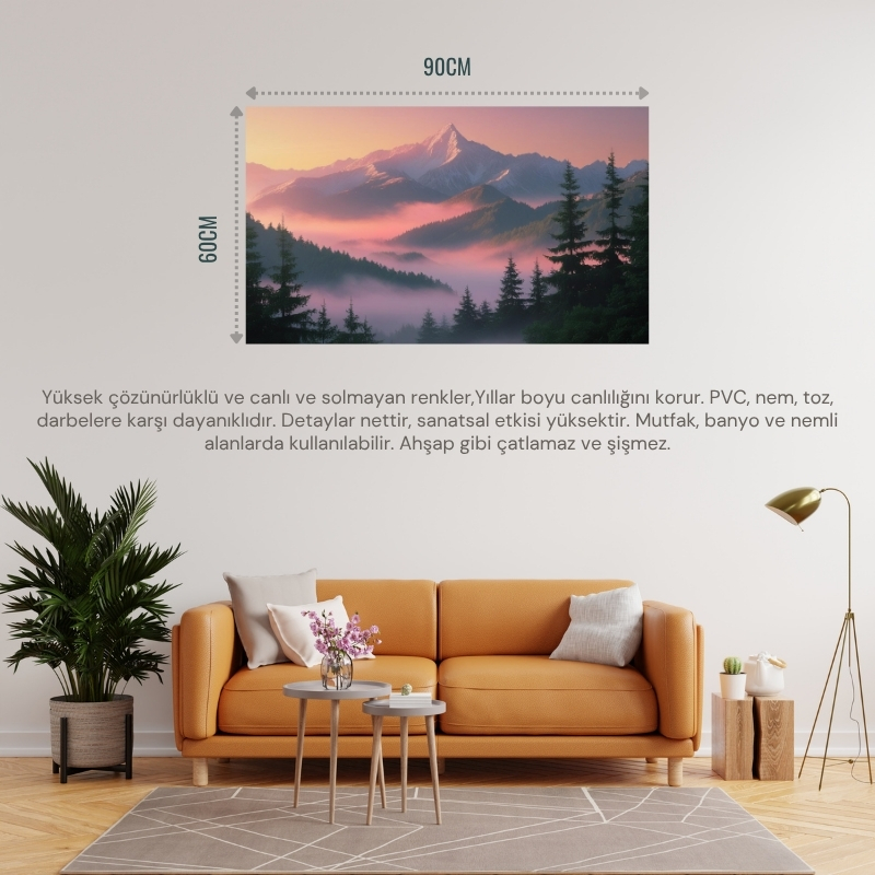 DOĞA VE MANZARA YATAY GÜN DOĞUMUNDA GÖRKEMLİ DAĞ MANZARASI 03 ÇERÇEVESİZ 90X60CM PVC TABLO
