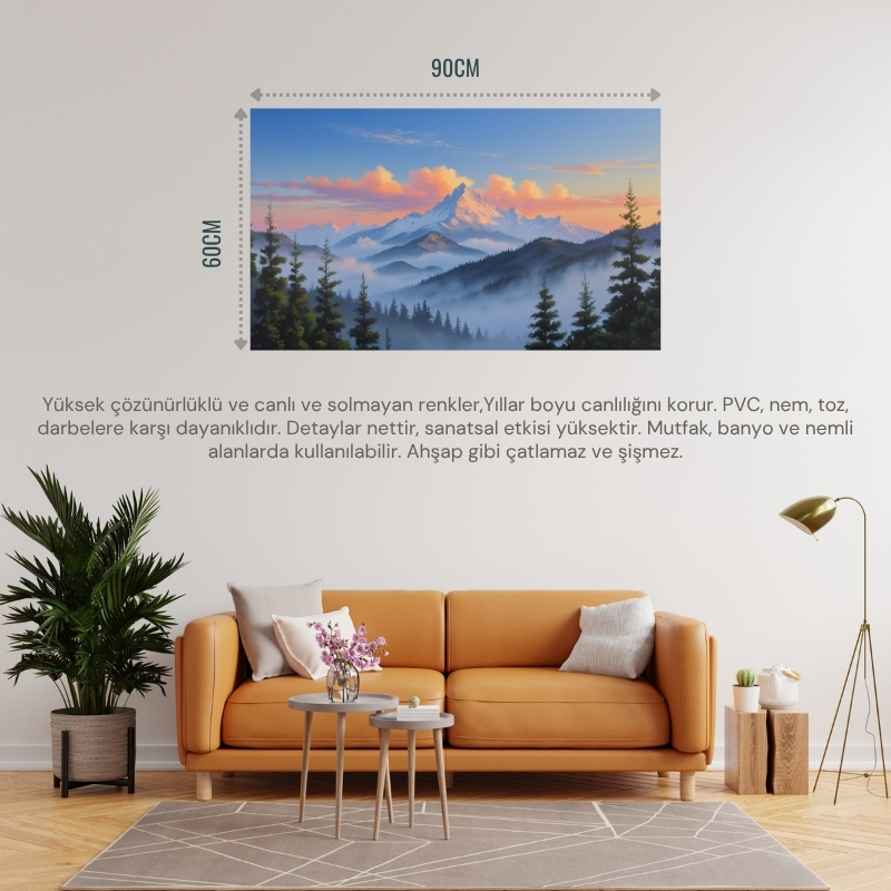 DOĞA VE MANZARA YATAY GÜN DOĞUMUNDA GÖRKEMLİ DAĞ MANZARASI 07 ÇERÇEVESİZ 90X60CM PVC TABLO