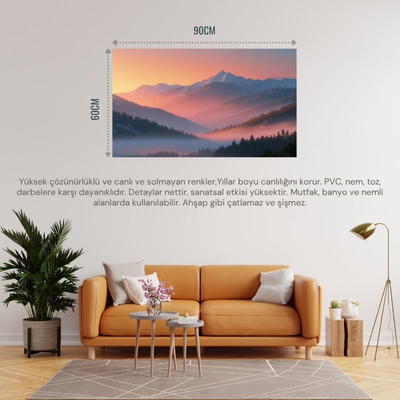 DOĞA VE MANZARA YATAY GÜN DOĞUMUNDA GÖRKEMLİ DAĞ MANZARASI 08 ÇERÇEVESİZ 90X60CM PVC TABLO