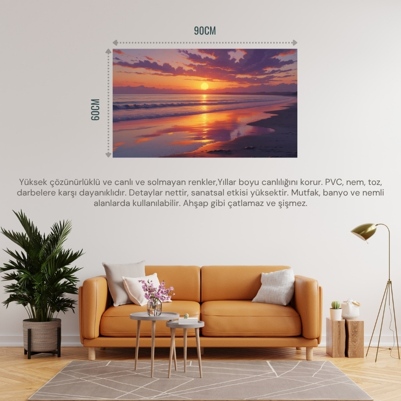 DOĞA VE MANZARA YATAY SESSİZ KUMSAL ROMANTİK GÜN BATIMI 01 ÇERÇEVESİZ 90X60CM PVC TABLO