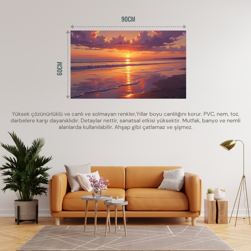 DOĞA VE MANZARA YATAY SESSİZ KUMSAL ROMANTİK GÜN BATIMI 03 ÇERÇEVESİZ 90X60CM PVC TABLO