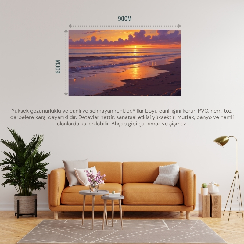 DOĞA VE MANZARA YATAY SESSİZ KUMSAL ROMANTİK GÜN BATIMI 04 ÇERÇEVESİZ 90X60CM PVC TABLO