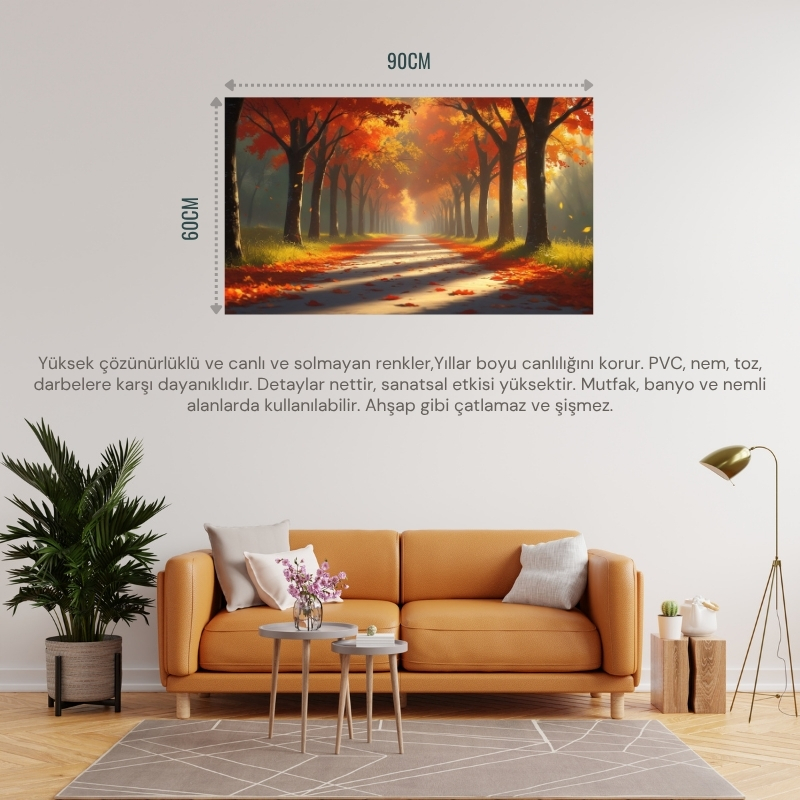DOĞA VE MANZARA YATAY SONBAHAR AĞAÇLAR GÜNEŞ IŞIĞI 01 ÇERÇEVESİZ 90X60CM PVC TABLO