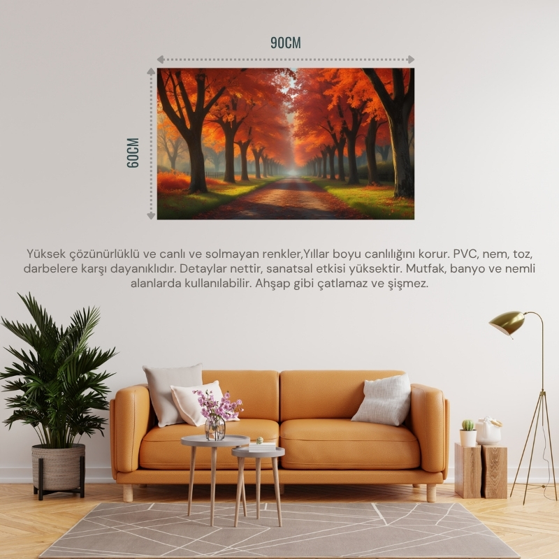 DOĞA VE MANZARA YATAY SONBAHAR AĞAÇLAR GÜNEŞ IŞIĞI 02 ÇERÇEVESİZ 90X60CM PVC TABLO