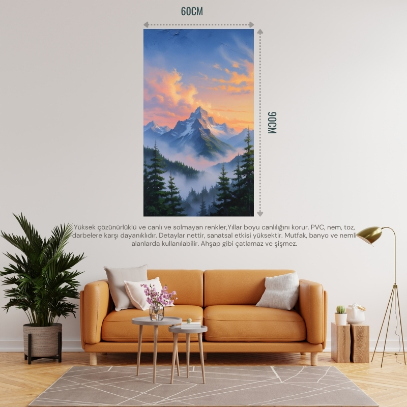 DOĞA VE MANZARA DİKEY 60X90CM GÜN DOĞUMUNDA GÖRKEMLİ DAĞ MANZARASI 02 ÇERÇEVESİZ 60X90CM PVC TABLO