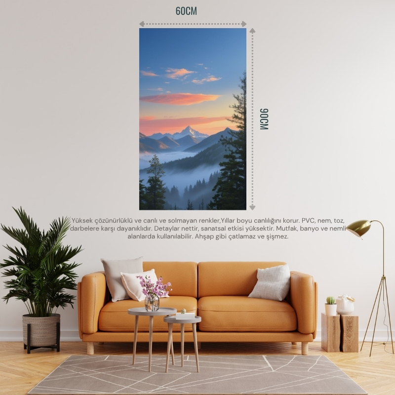 DOĞA VE MANZARA DİKEY 60X90CM GÜN DOĞUMUNDA GÖRKEMLİ DAĞ MANZARASI 03 ÇERÇEVESİZ 60X90CM PVC TABLO