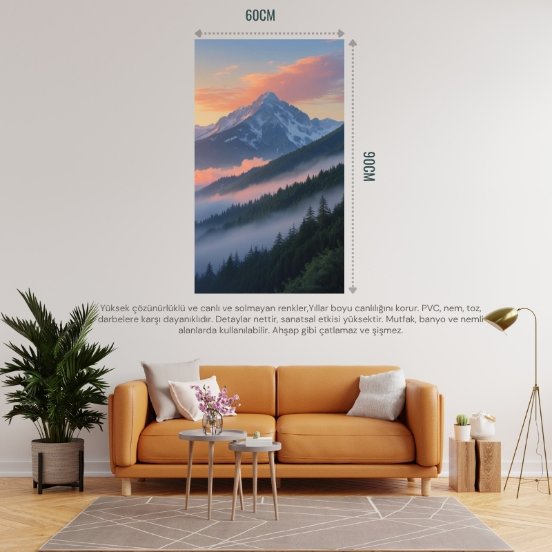 DOĞA VE MANZARA DİKEY 60X90CM GÜN DOĞUMUNDA GÖRKEMLİ DAĞ MANZARASI 04 ÇERÇEVESİZ 60X90CM PVC TABLO