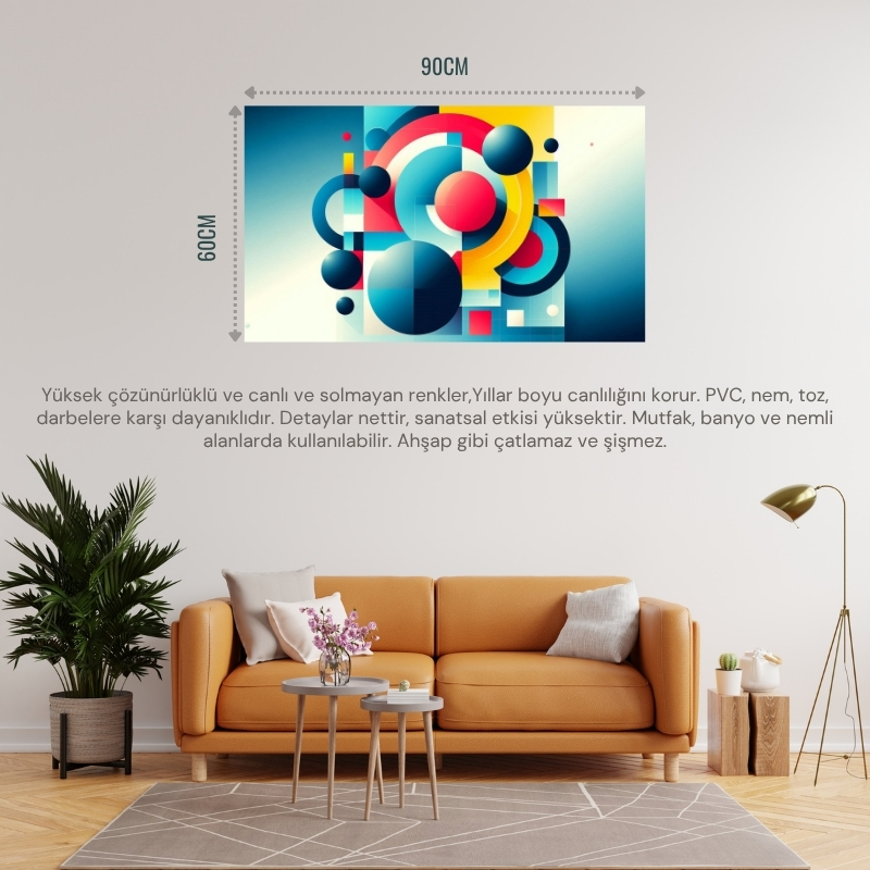 SOYUT GEOMETRİK ŞEKİLLER VE RENKLER 01 ÇERÇEVESİZ 90X60CM PVC TABLO