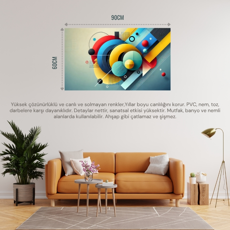 SOYUT GEOMETRİK ŞEKİLLER VE RENKLER 02 ÇERÇEVESİZ 90X60CM PVC TABLO