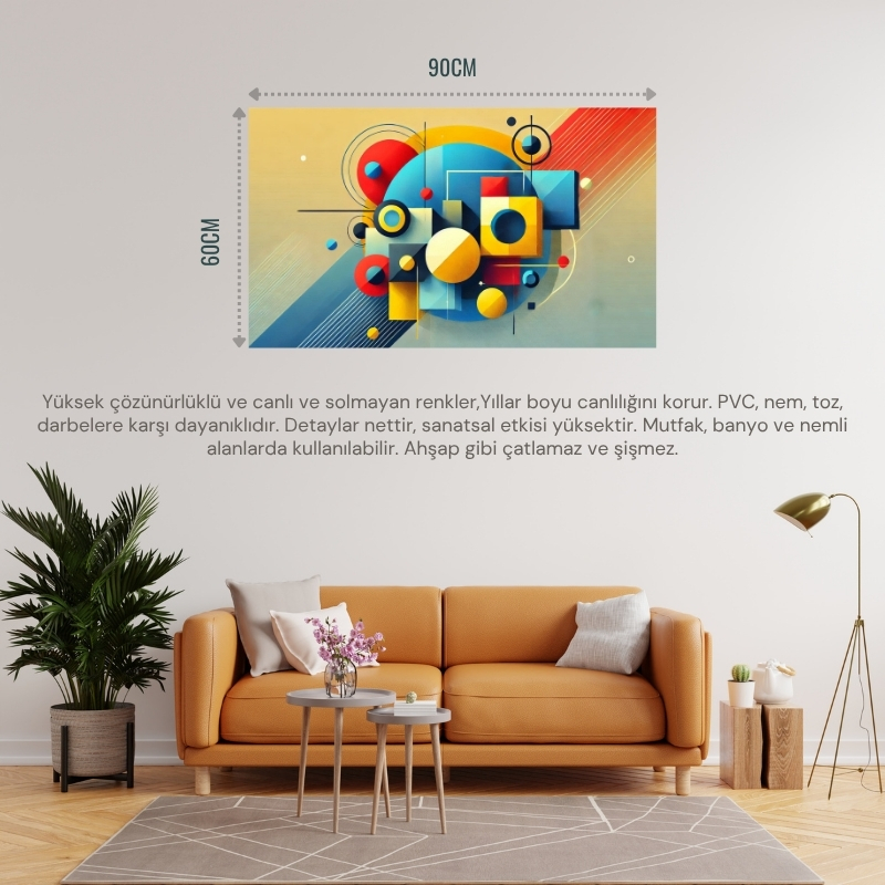 SOYUT GEOMETRİK ŞEKİLLER VE RENKLER 03 ÇERÇEVESİZ 90X60CM PVC TABLO