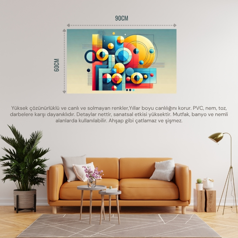 SOYUT GEOMETRİK ŞEKİLLER VE RENKLER 04 ÇERÇEVESİZ 90X60CM PVC TABLO
