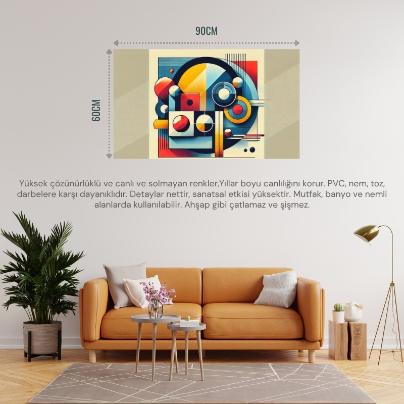SOYUT GEOMETRİK ŞEKİLLER VE RENKLER 05 ÇERÇEVESİZ 90X60CM PVC TABLO