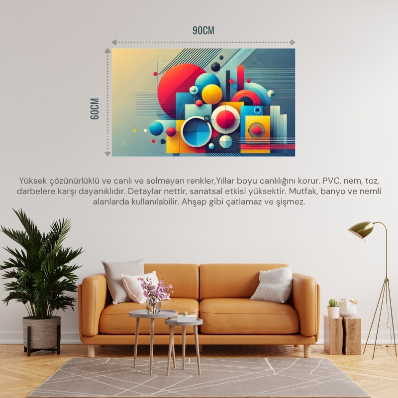 SOYUT GEOMETRİK ŞEKİLLER VE RENKLER 06 ÇERÇEVESİZ 90X60CM PVC TABLO