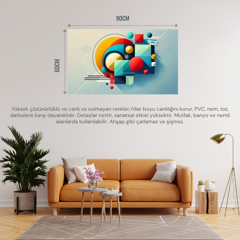 SOYUT GEOMETRİK ŞEKİLLER VE RENKLER 07 ÇERÇEVESİZ 90X60CM PVC TABLO