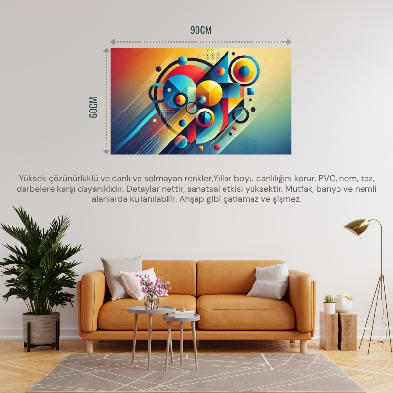 SOYUT GEOMETRİK ŞEKİLLER VE RENKLER 08 ÇERÇEVESİZ 90X60CM PVC TABLO