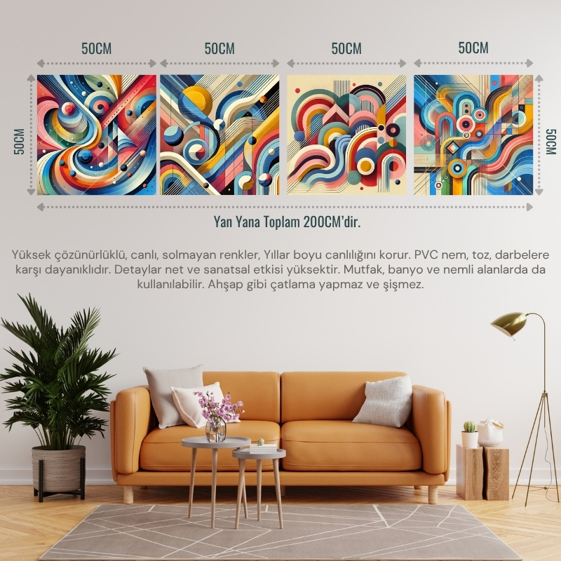 İSKANDİNAV SOYUT TABLO SET ÇERÇEVESİZ 50X50CM PVC TABLO 4'LÜ SET (Her bir tablo 50X50CM Büyüklüğündedir.)