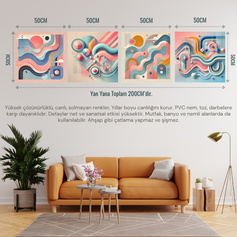 İSKANDİNAV SOYUT TABLO SET ÇERÇEVESİZ 50X50CM PVC TABLO 4'LÜ SET (Her bir tablo 50X50CM Büyüklüğündedir.)