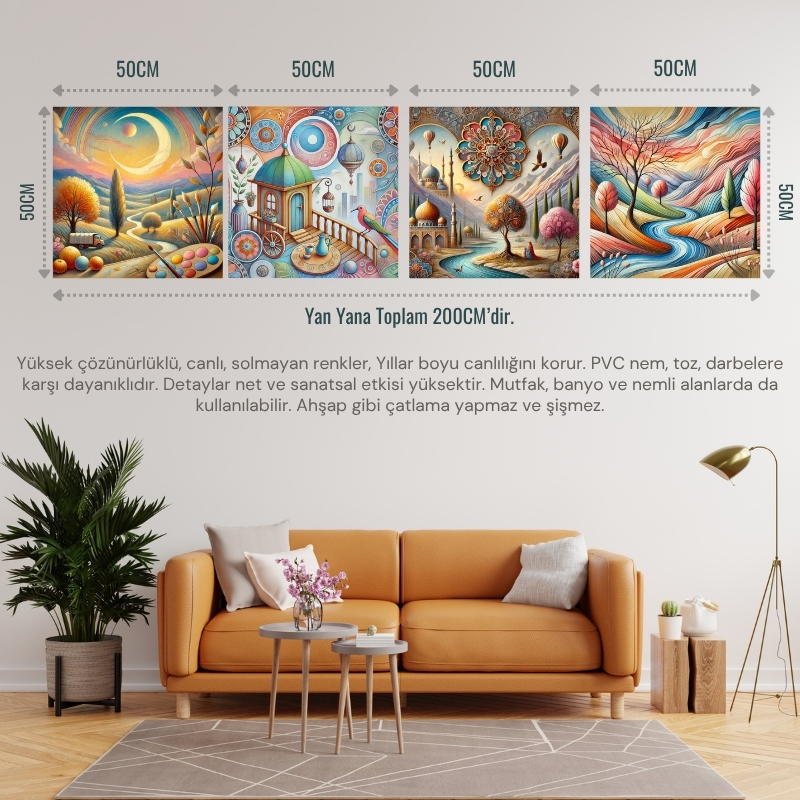 İSKANDİNAV SOYUT TABLO SET ÇERÇEVESİZ 50X50CM PVC TABLO 4'LÜ SET (Her bir tablo 50X50CM Büyüklüğündedir.)