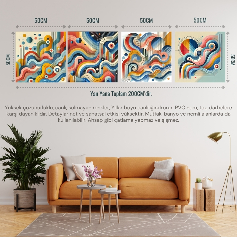 İSKANDİNAV SOYUT TABLO SET ÇERÇEVESİZ 50X50CM PVC TABLO 4'LÜ SET (Her bir tablo 50X50CM Büyüklüğündedir.)