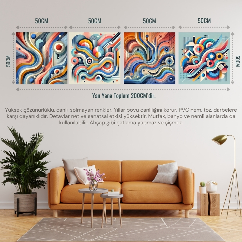 İSKANDİNAV SOYUT TABLO SET ÇERÇEVESİZ 50X50CM PVC TABLO 4'LÜ SET (Her bir tablo 50X50CM Büyüklüğündedir.)