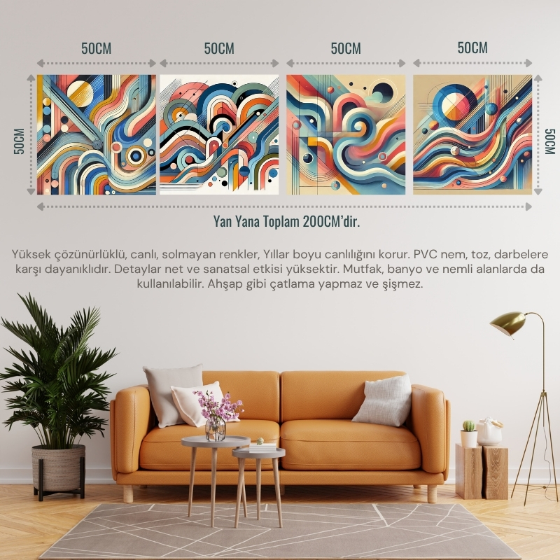 İSKANDİNAV SOYUT TABLO SET ÇERÇEVESİZ 50X50CM PVC TABLO 4'LÜ SET (Her bir tablo 50X50CM Büyüklüğündedir.)
