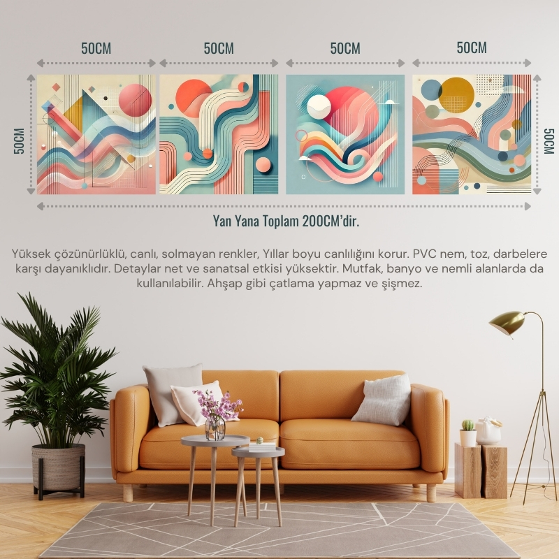 İSKANDİNAV SOYUT TABLO SET ÇERÇEVESİZ 50X50CM PVC TABLO 4'LÜ SET (Her bir tablo 50X50CM Büyüklüğündedir.)