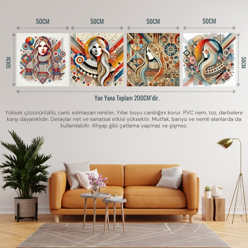 İSKANDİNAV SOYUT TABLO SET ÇERÇEVESİZ 50X50CM PVC TABLO 4'LÜ SET (Her bir tablo 50X50CM Büyüklüğündedir.)