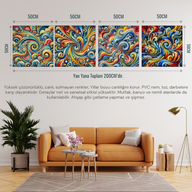 İSKANDİNAV SOYUT TABLO SET ÇERÇEVESİZ 50X50CM PVC TABLO 4'LÜ SET (Her bir tablo 50X50CM Büyüklüğündedir.)