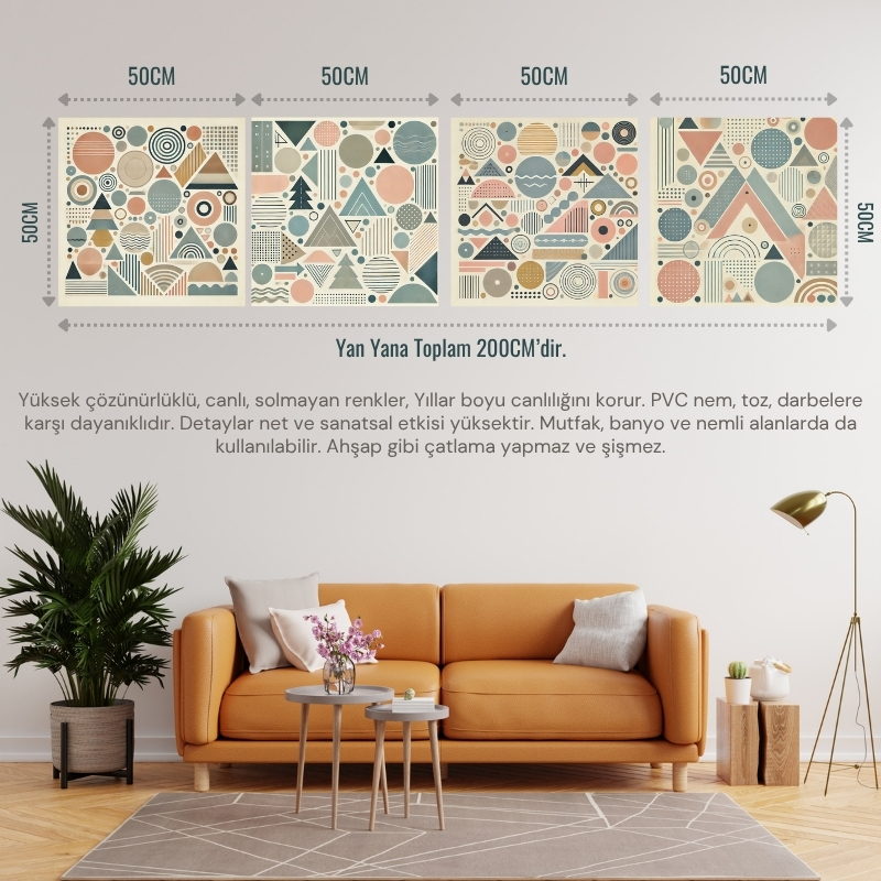 İSKANDİNAV SOYUT TABLO SET ÇERÇEVESİZ 50X50CM PVC TABLO 4'LÜ SET (Her bir tablo 50X50CM Büyüklüğündedir.)