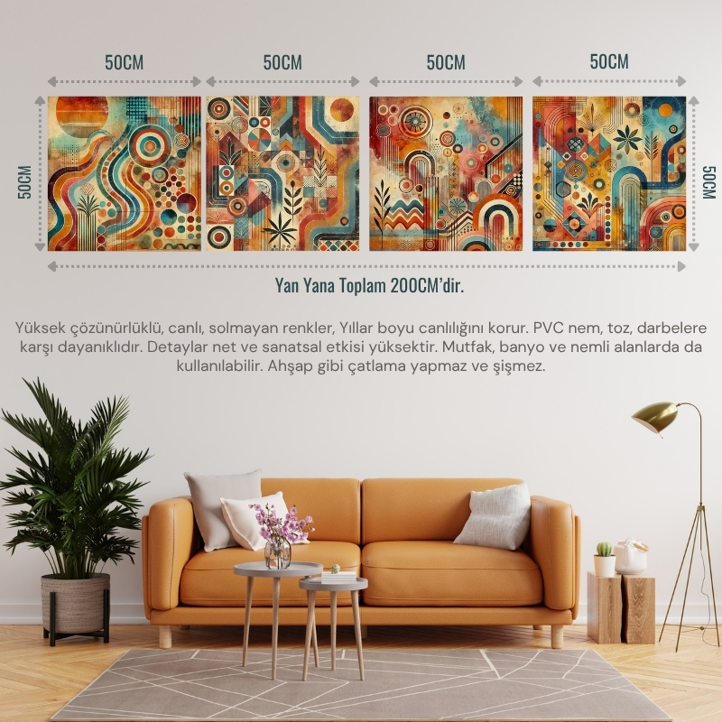 İSKANDİNAV SOYUT TABLO SET ÇERÇEVESİZ 50X50CM PVC TABLO 4'LÜ SET (Her bir tablo 50X50CM Büyüklüğündedir.)