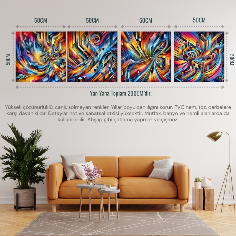 İSKANDİNAV SOYUT TABLO SET ÇERÇEVESİZ 50X50CM PVC TABLO 4'LÜ SET (Her bir tablo 50X50CM Büyüklüğündedir.)