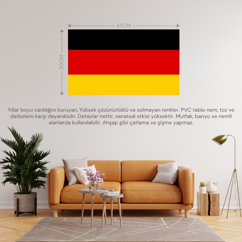 ALMANYA ÜLKE BAYRAĞI 45x30CM DUVAR TABLOSU ÇERÇEVESİZ PVC TABLO
